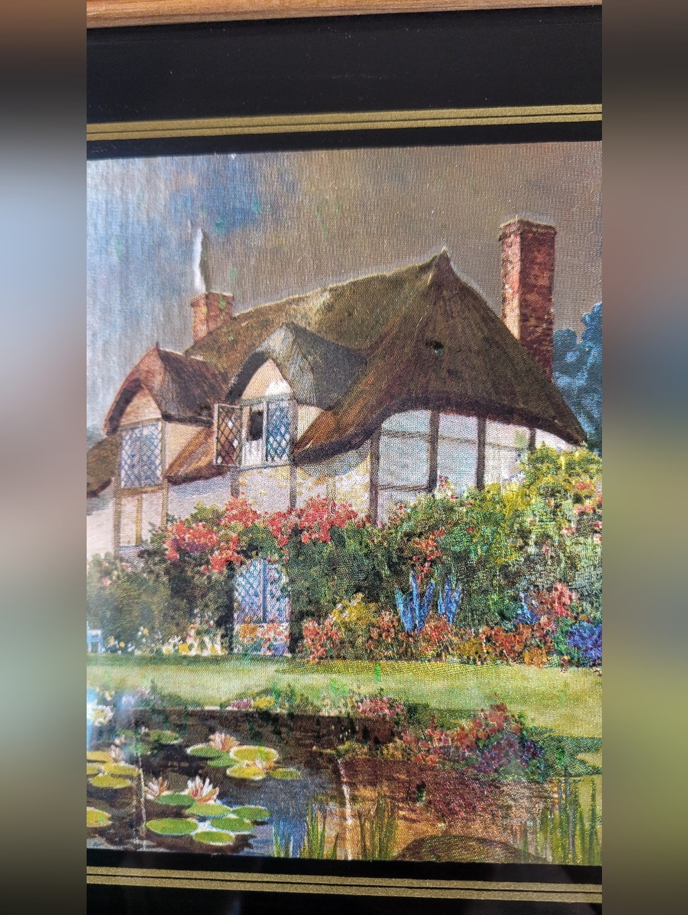 Vintage Foil Print Dufex Cottage By The Lake 70s - Picture 12 of 16